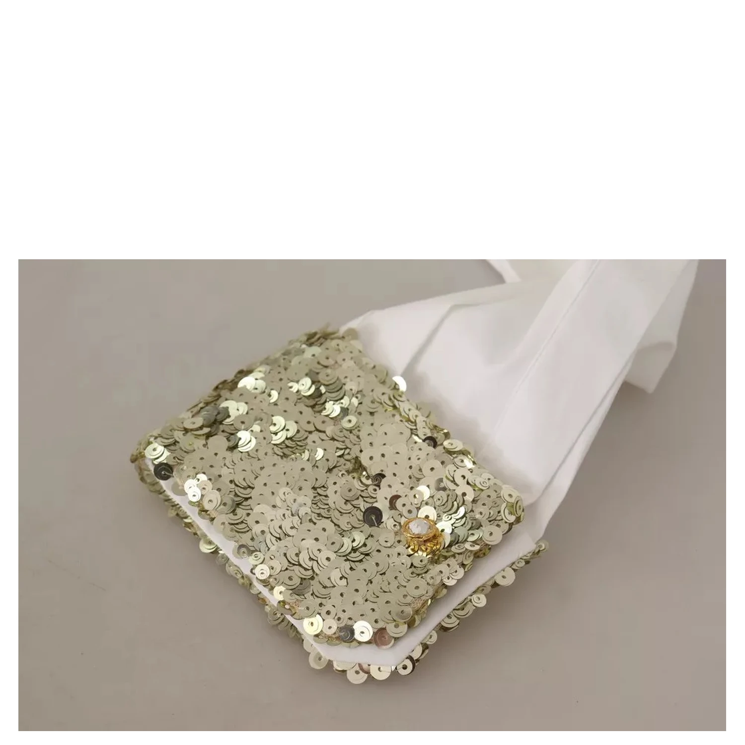 White Cotton Collared Long Sleeves Sequin Top Shirt