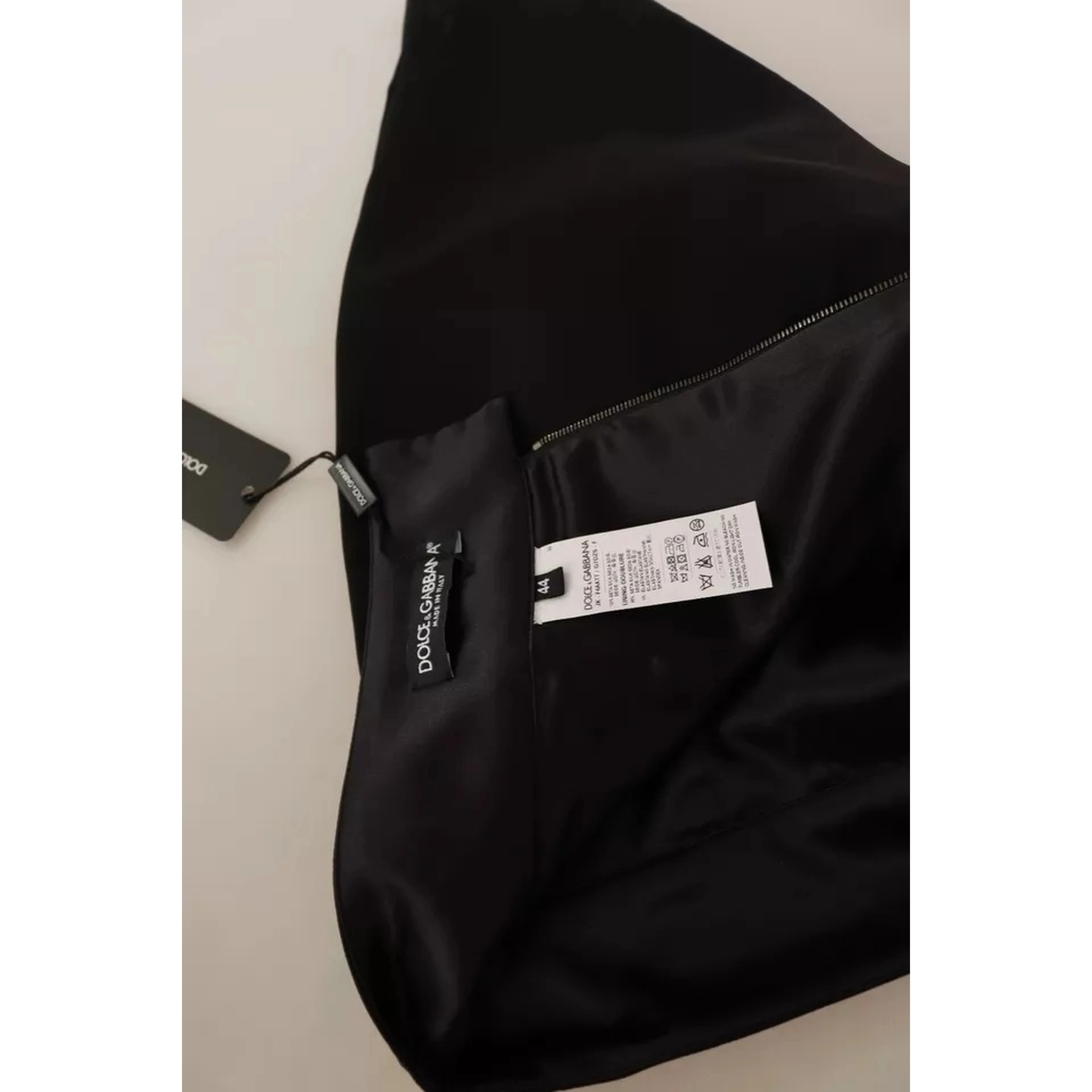Black Silk High Waist Mini Pencil Cut Skirt