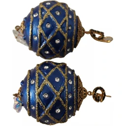 Gold Brass Blue Christmas Ball Crystal Hook Jewelry Earrings