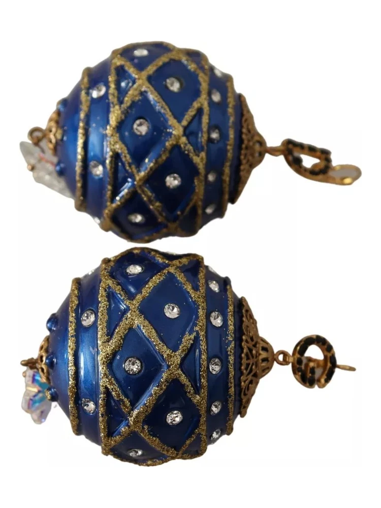 Gold Brass Blue Christmas Ball Crystal Hook Jewelry Earrings alternative
