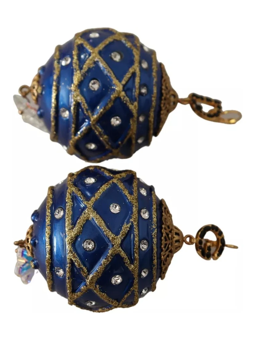 Gold Brass Blue Christmas Ball Crystal Hook Jewelry Earrings