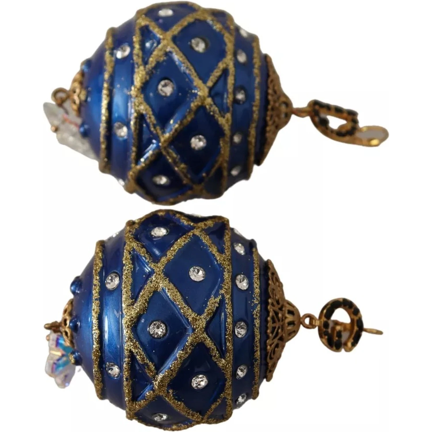 Gold Brass Blue Christmas Ball Crystal Hook Jewelry Earrings