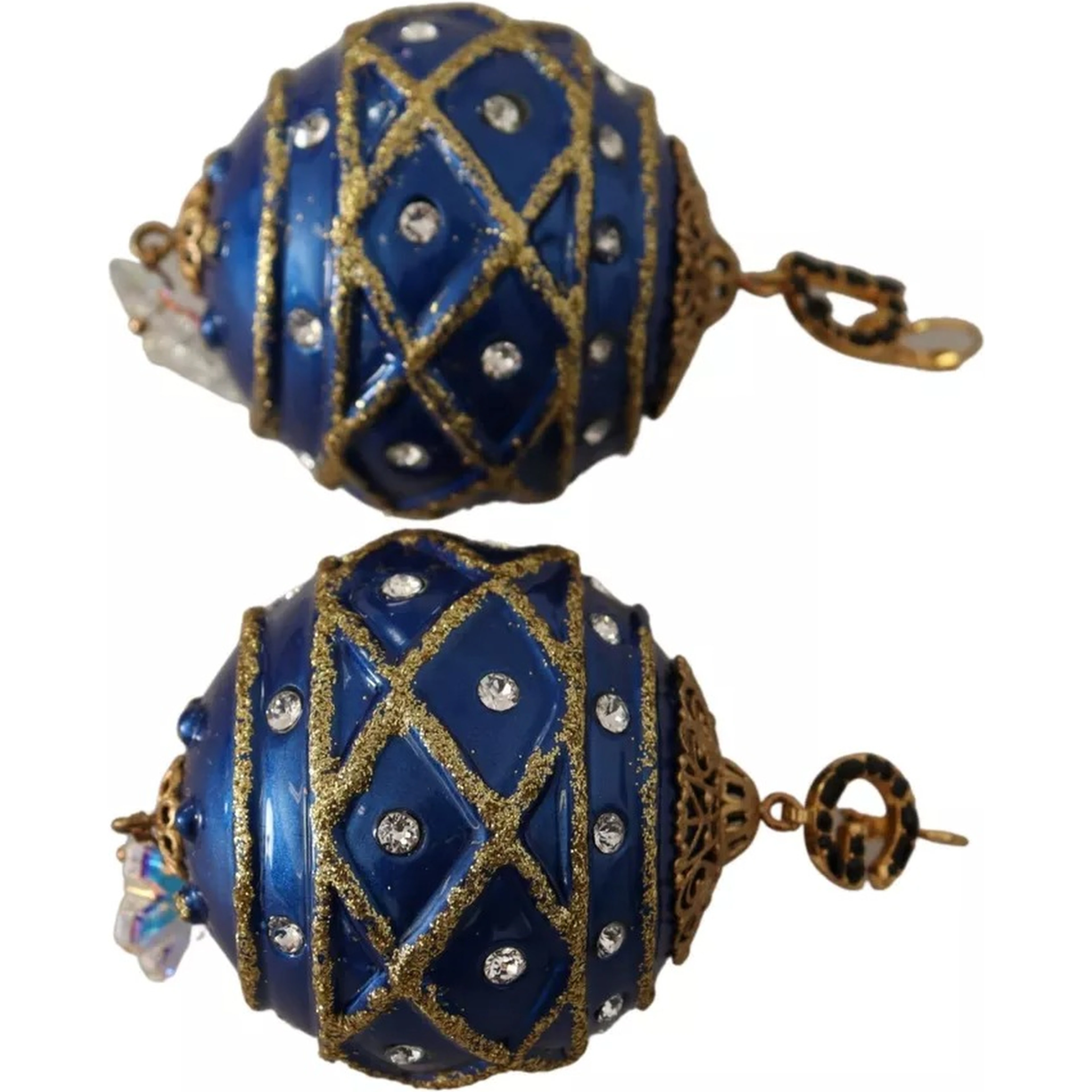 Gold Brass Blue Christmas Ball Crystal Hook Jewelry Earrings