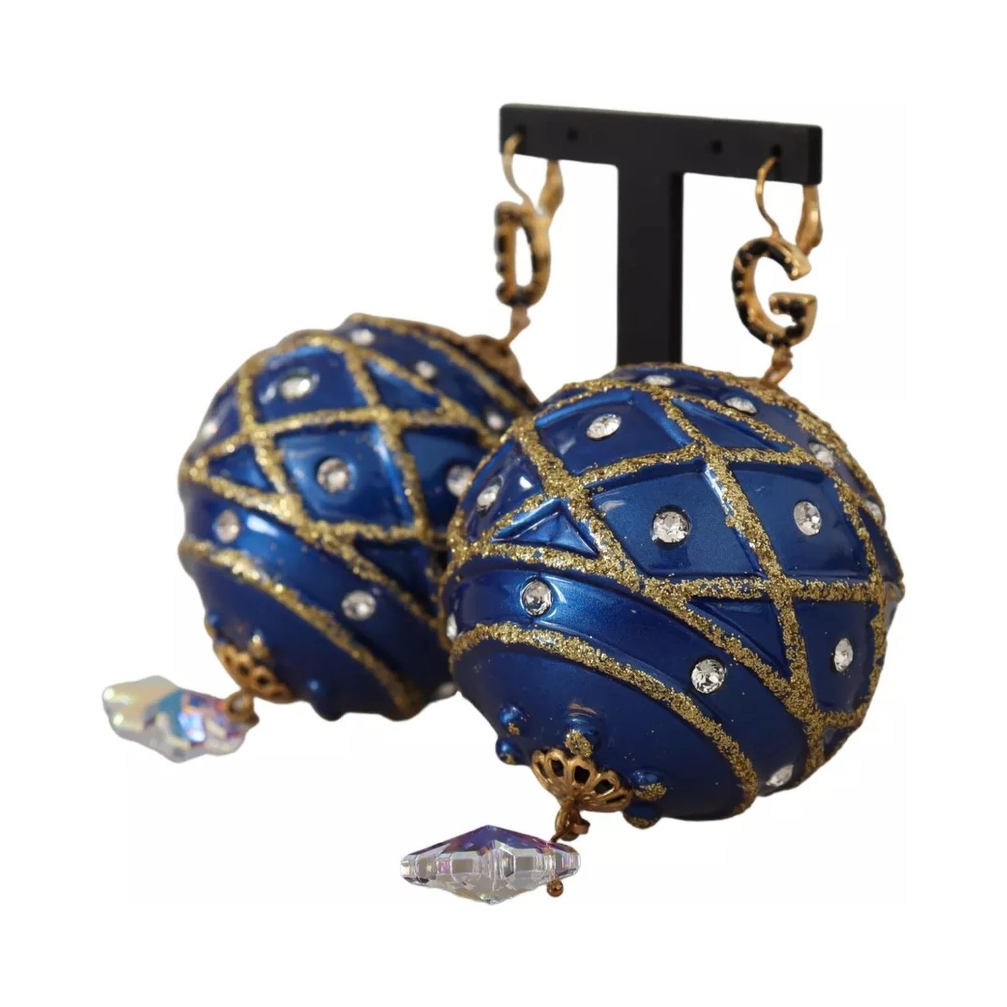 Gold Brass Blue Christmas Ball Crystal Hook Jewelry Earrings