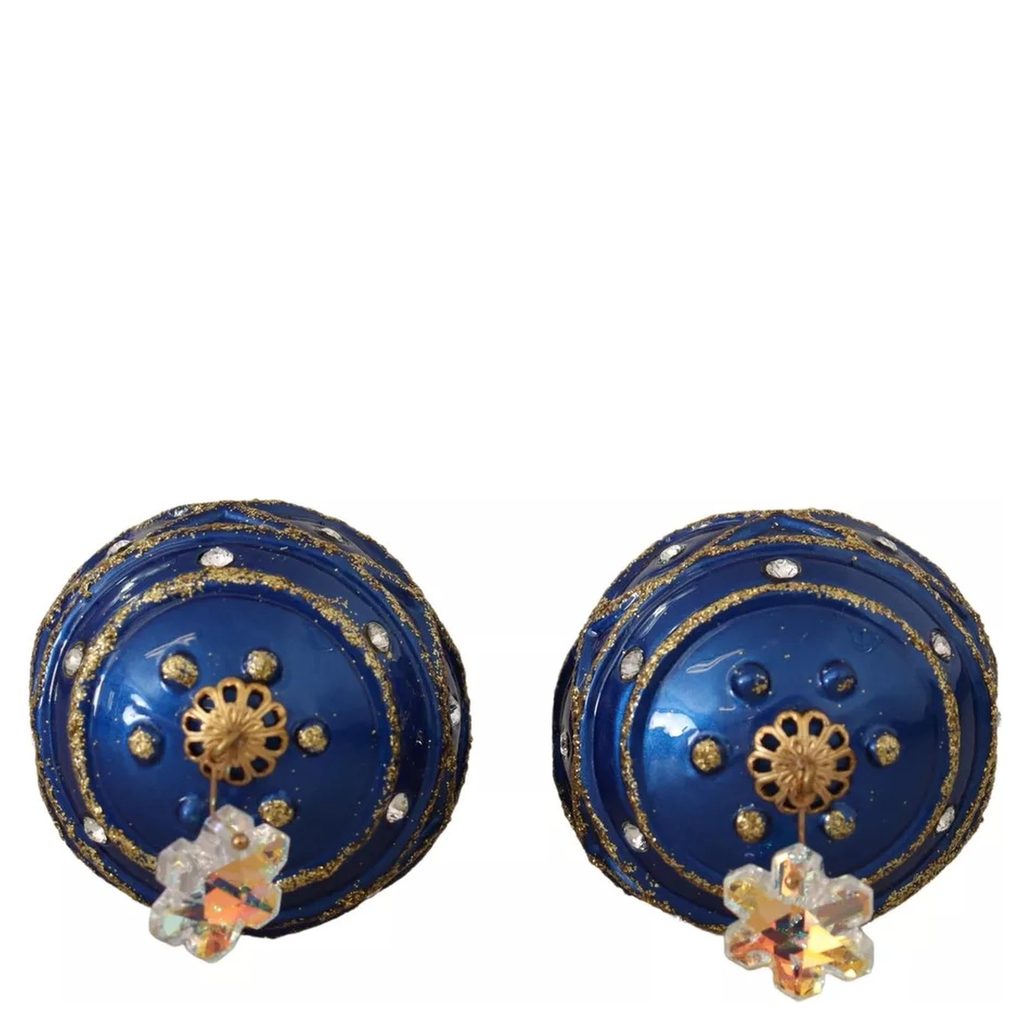 Gold Brass Blue Christmas Ball Crystal Hook Jewelry Earrings