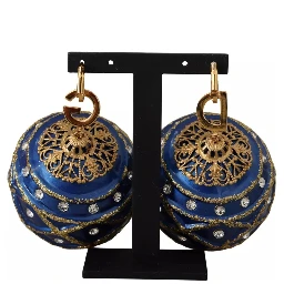Gold Brass Blue Christmas Ball Crystal Hook Jewelry Earrings
