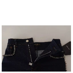 Dark Blue Embellished Denim Hot Pants Shorts