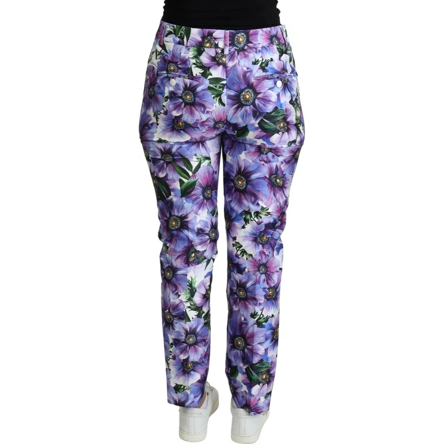 Purple Floral Print Tapered Cotton Pants