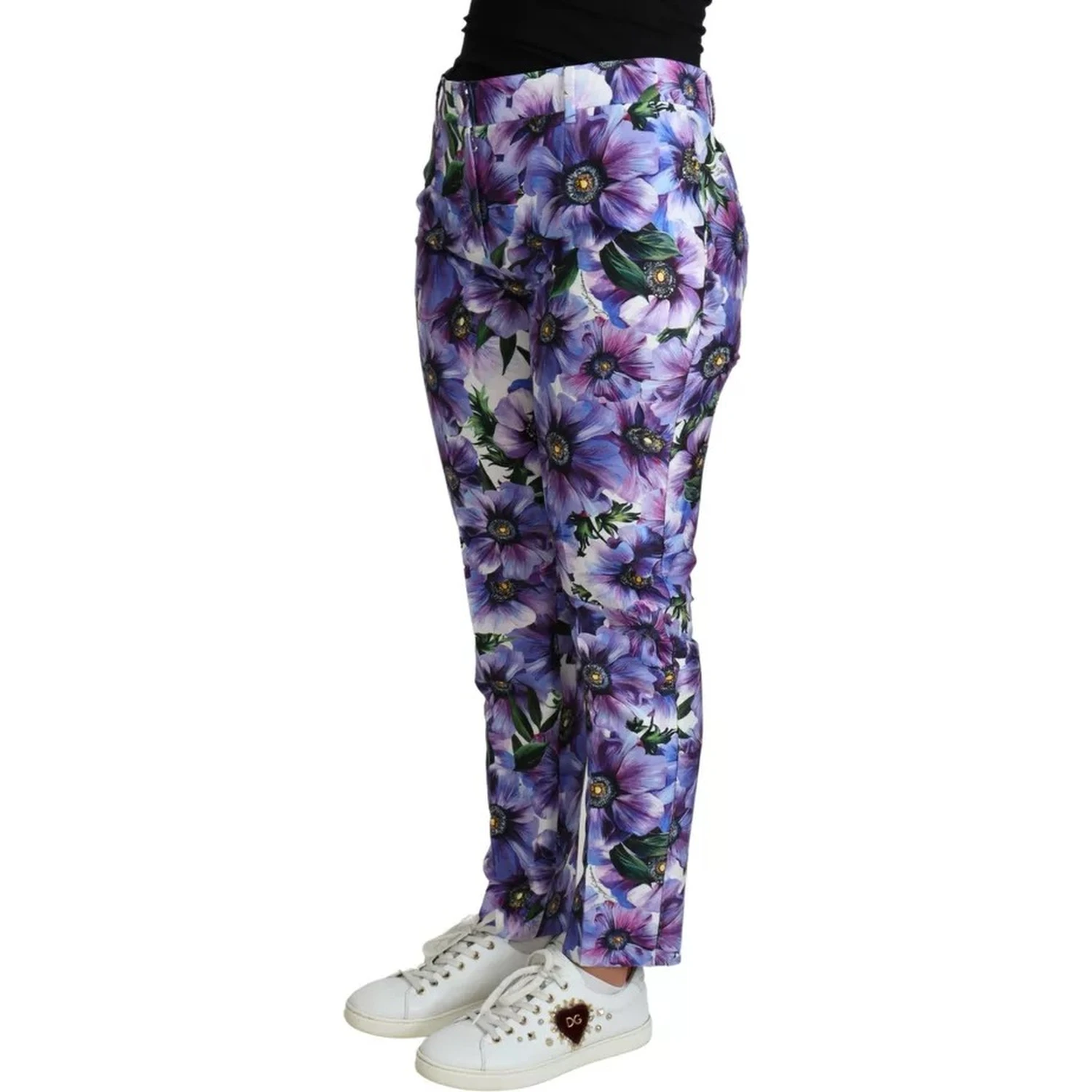 Purple Floral Print Tapered Cotton Pants