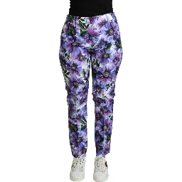 Purple Floral Print Tapered Cotton Pants