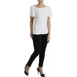 White Viscose Round Neck Short Sleeves Top
