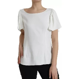 White Viscose Round Neck Short Sleeves Top