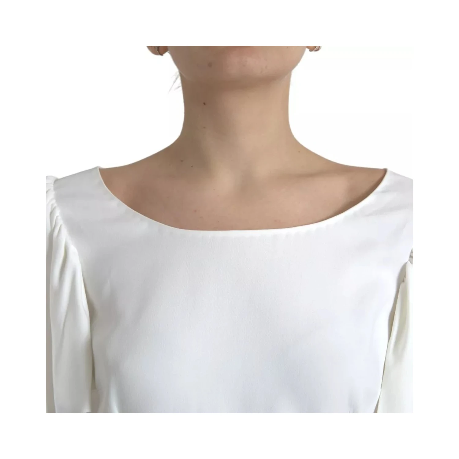 White Viscose Round Neck Short Sleeves Top