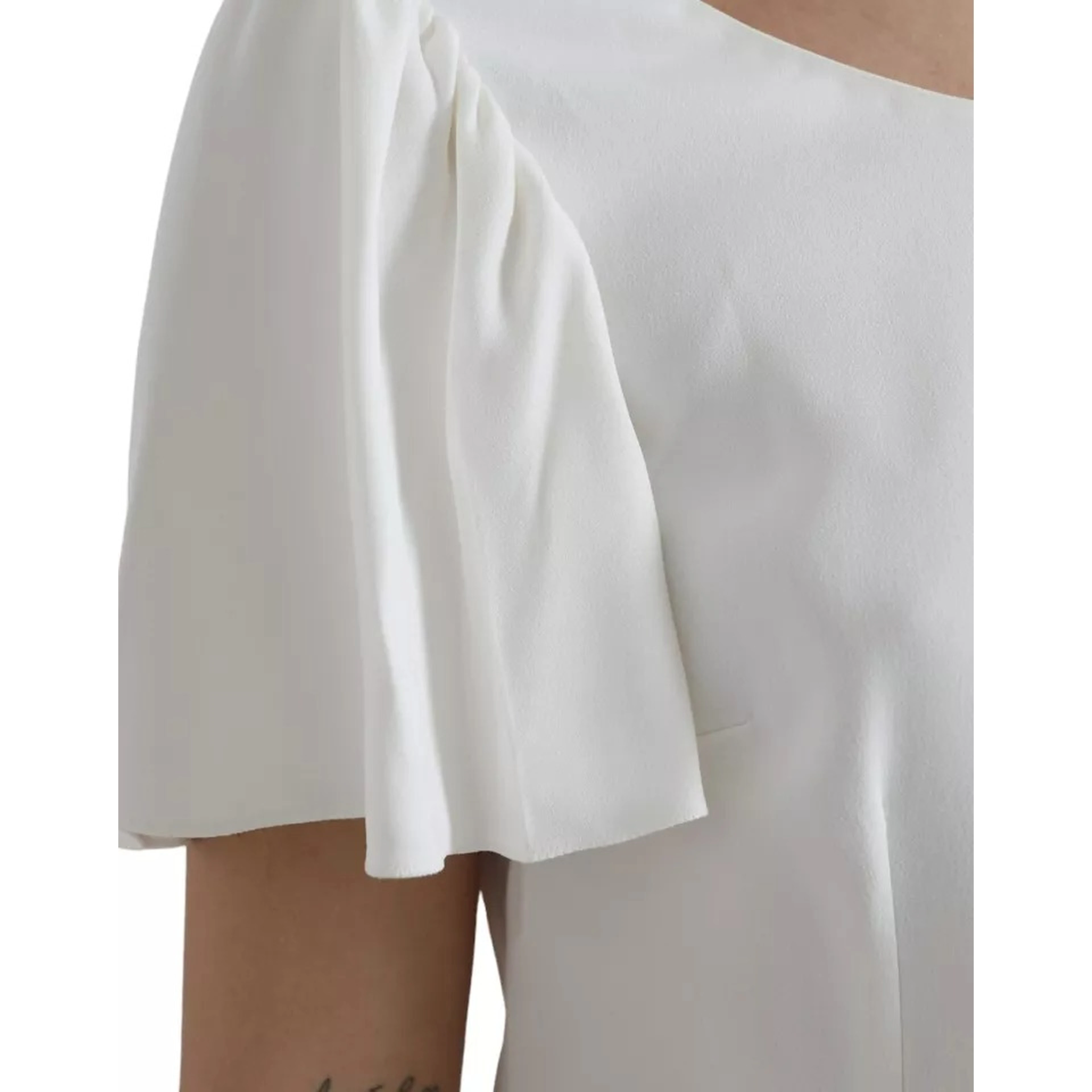 White Viscose Round Neck Short Sleeves Top