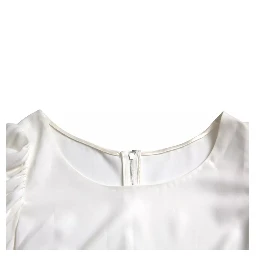 White Viscose Round Neck Short Sleeves Top