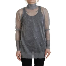 Gray See Through Turtleneck Pullover Sweater