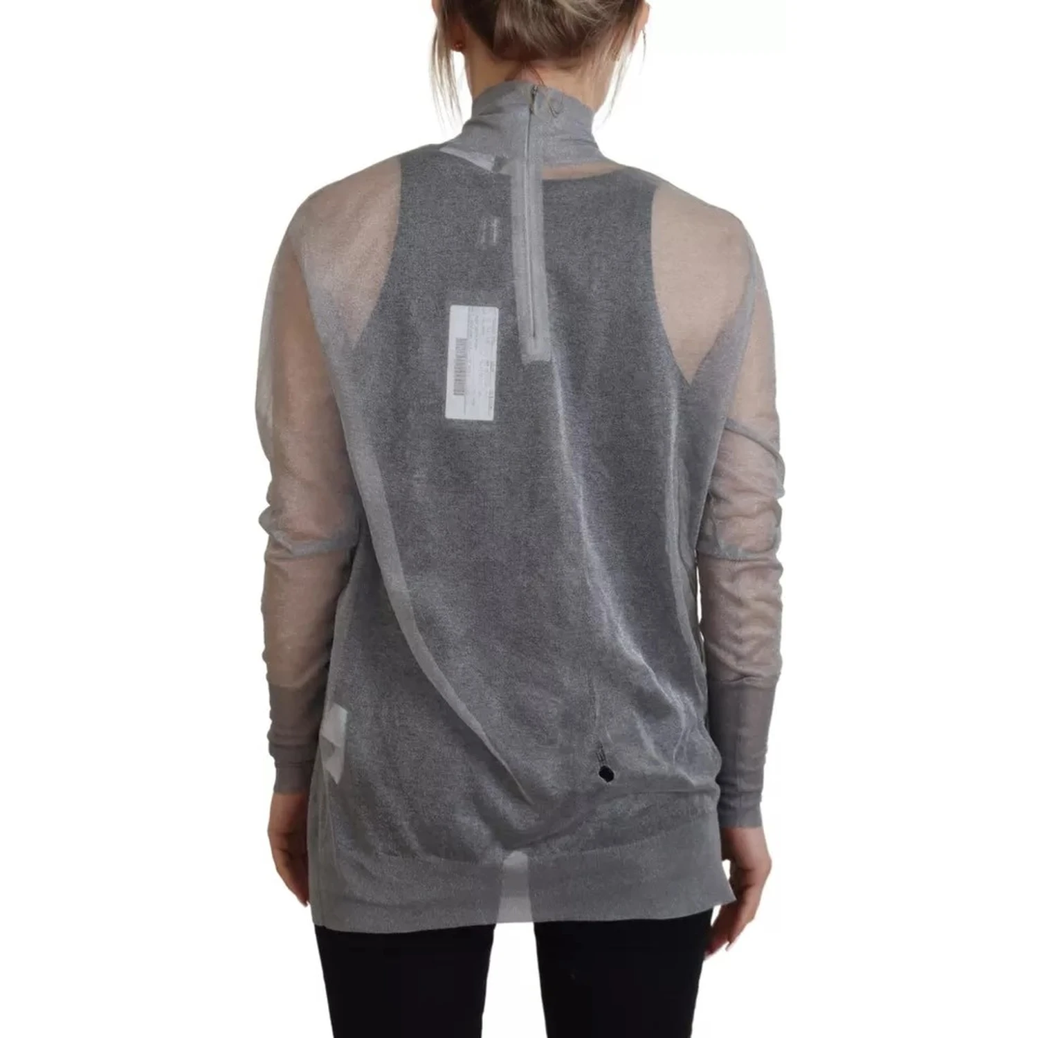 Gray See Through Turtleneck Pullover Sweater
