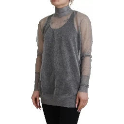 Gray See Through Turtleneck Pullover Sweater