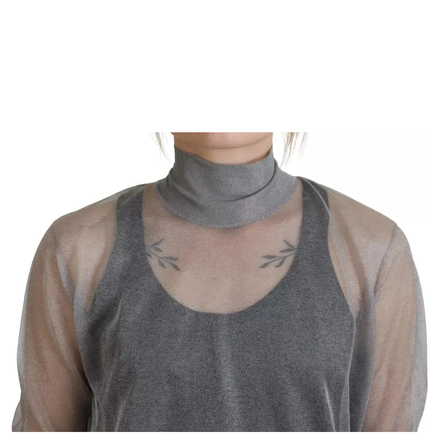 Gray See Through Turtleneck Pullover Sweater
