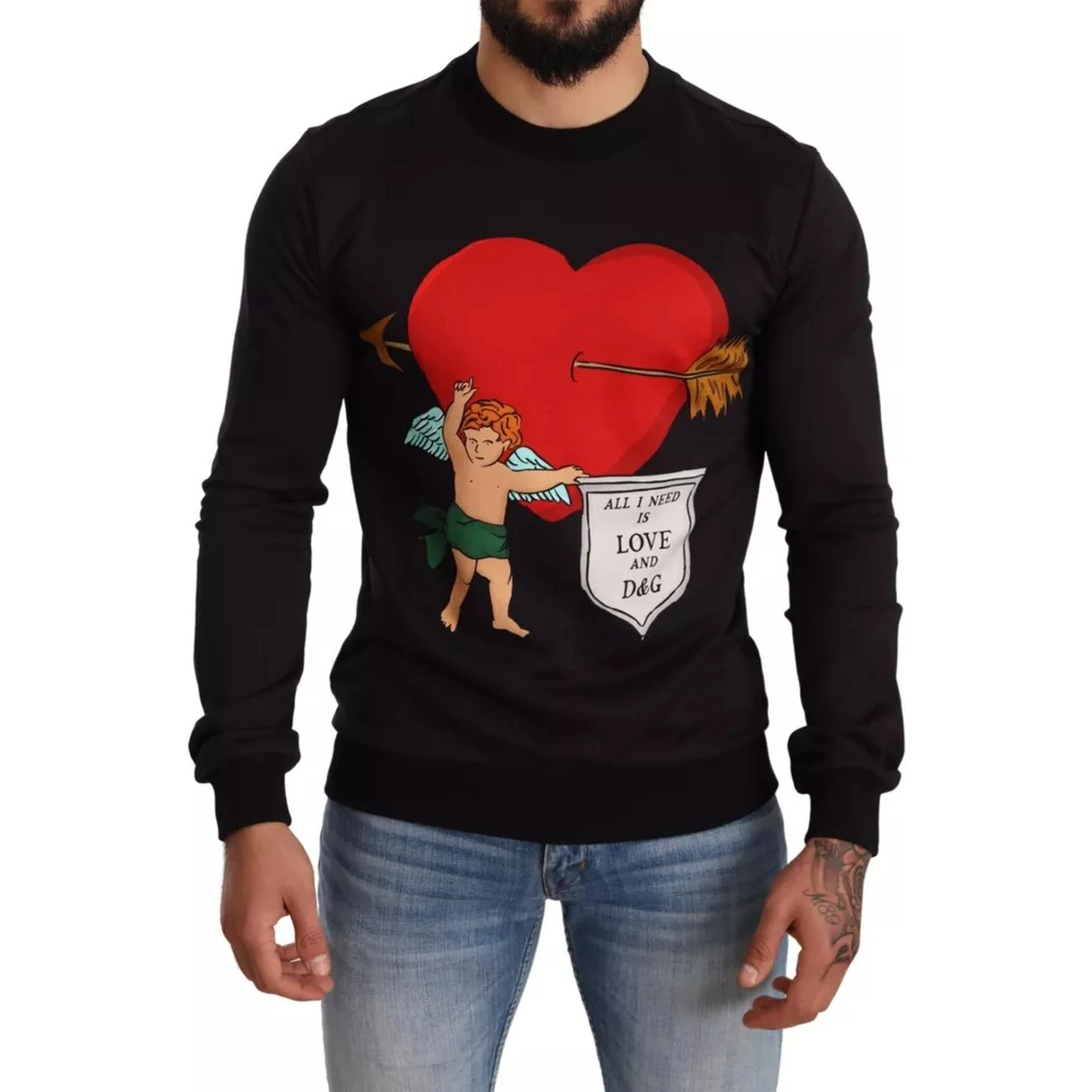 Black Cupid Print Hoodie Sweatshirt Sweater