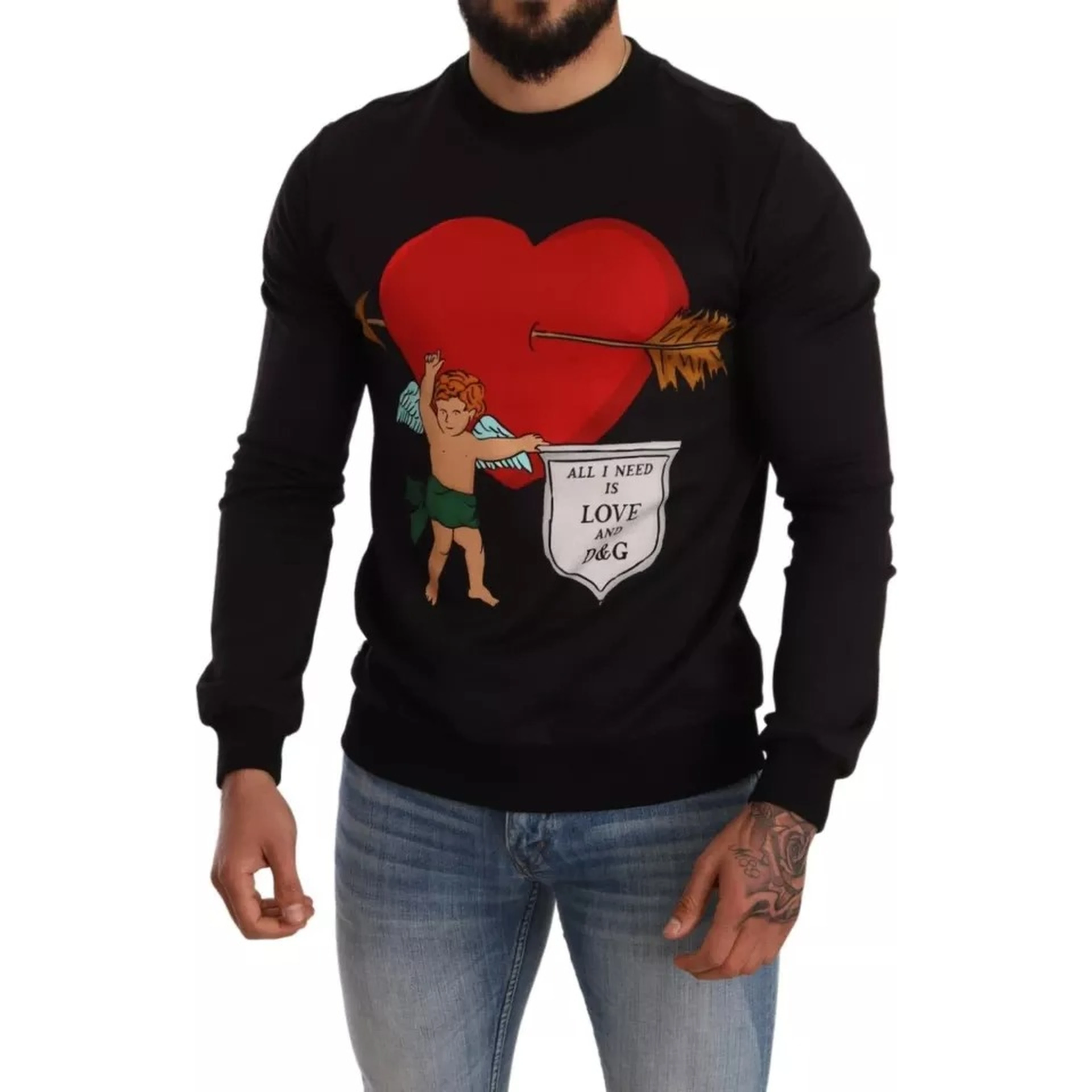 Black Cupid Print Hoodie Sweatshirt Sweater