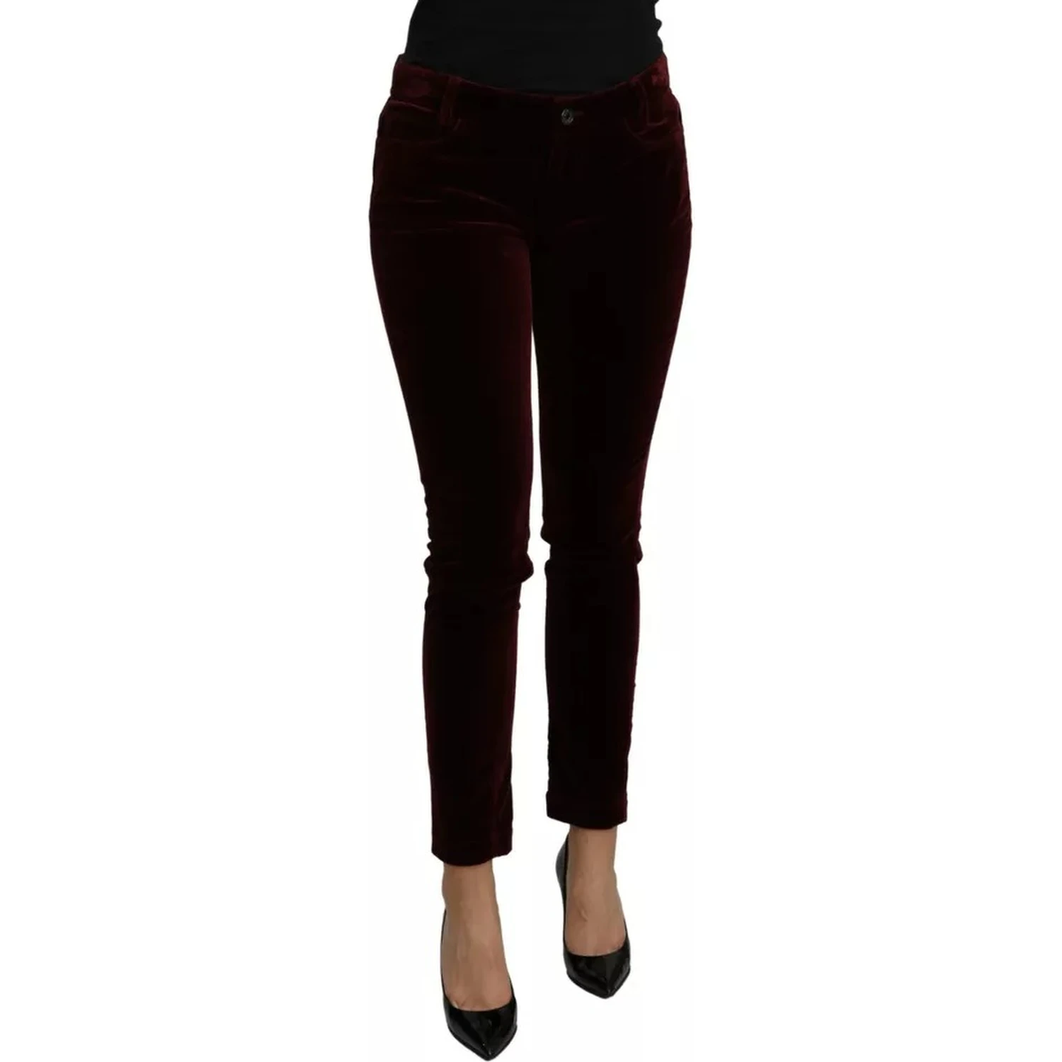 Bordeaux Velvet Stretch Slim Fit Pants