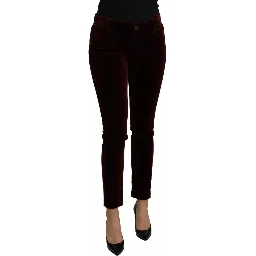Bordeaux Velvet Stretch Slim Fit Pants
