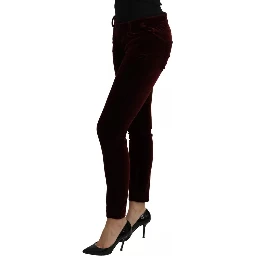 Bordeaux Velvet Stretch Slim Fit Pants