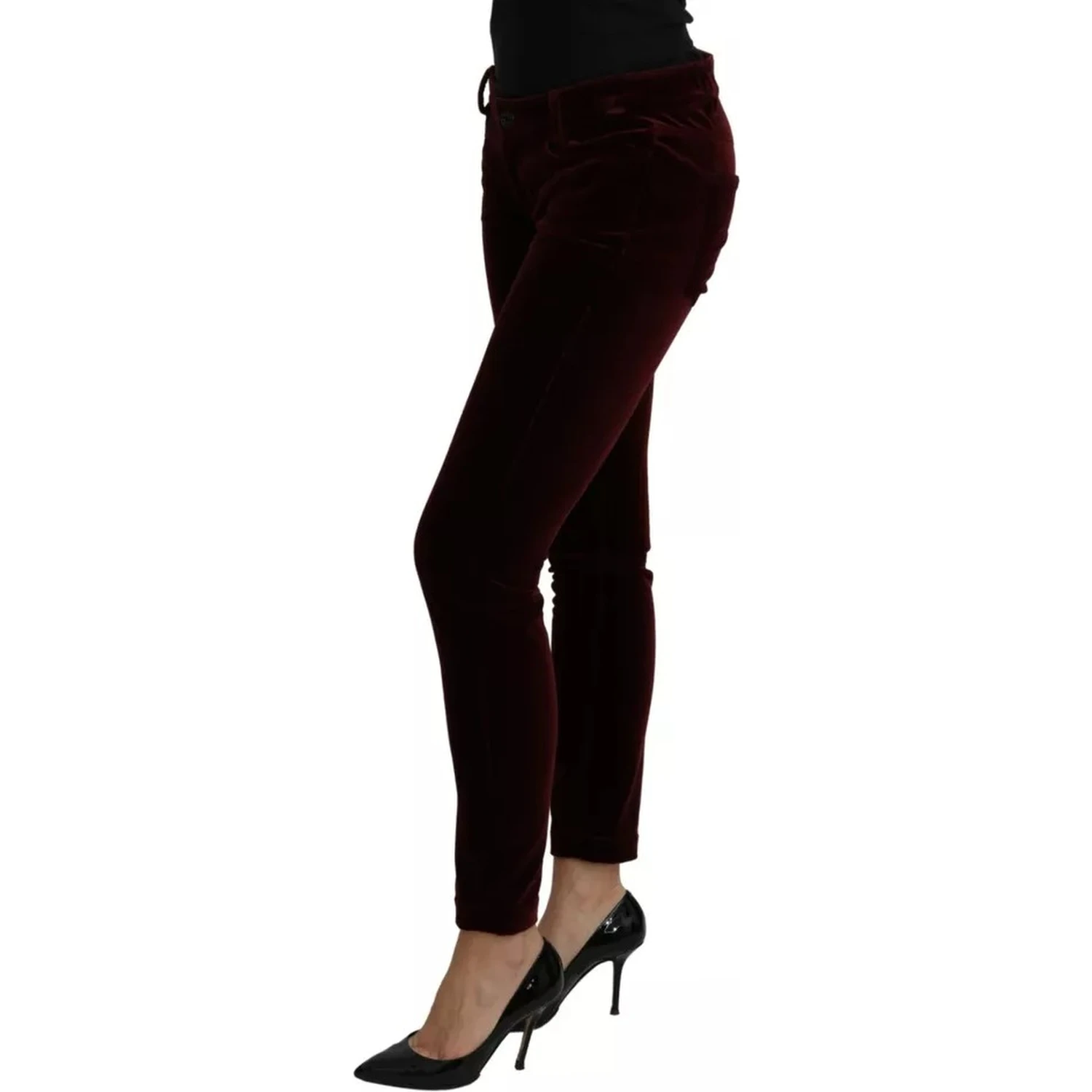 Bordeaux Velvet Stretch Slim Fit Pants