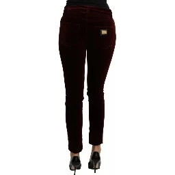Bordeaux Velvet Stretch Slim Fit Pants