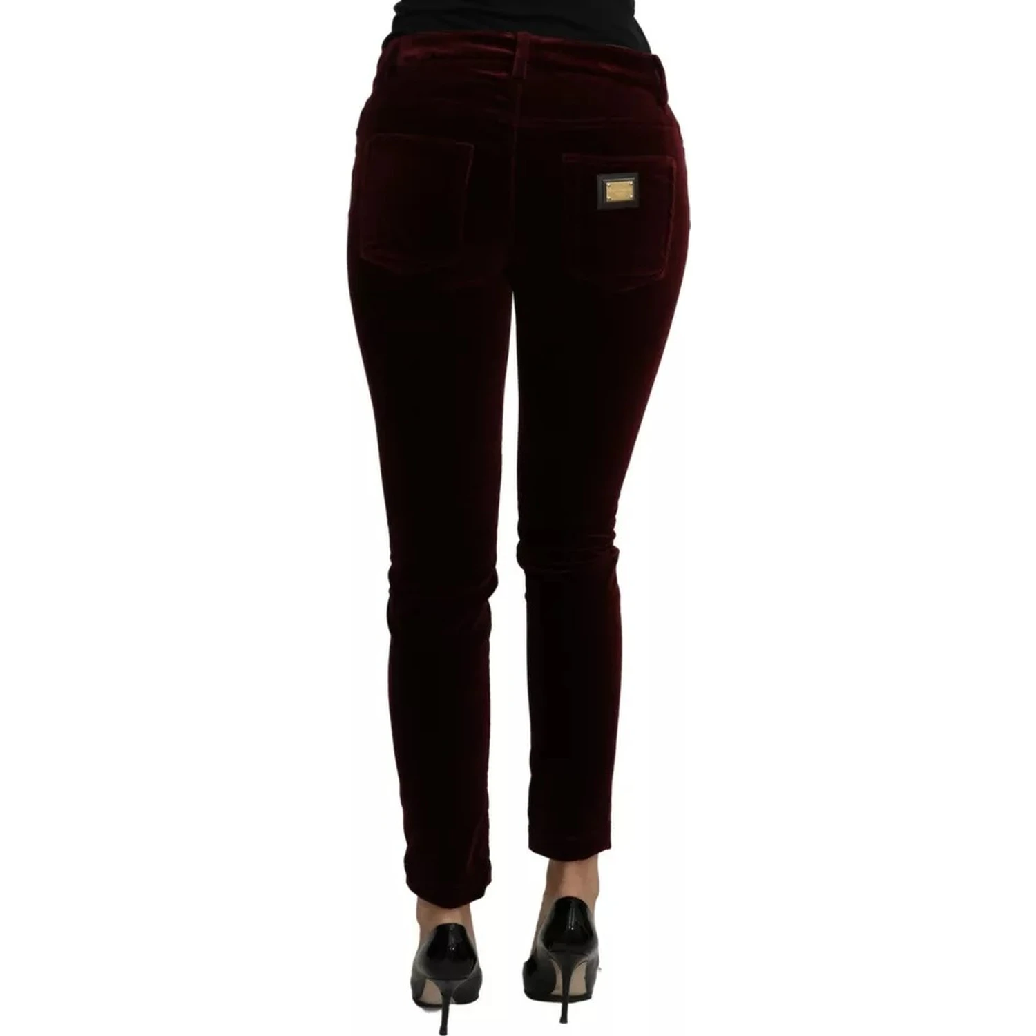 Bordeaux Velvet Stretch Slim Fit Pants