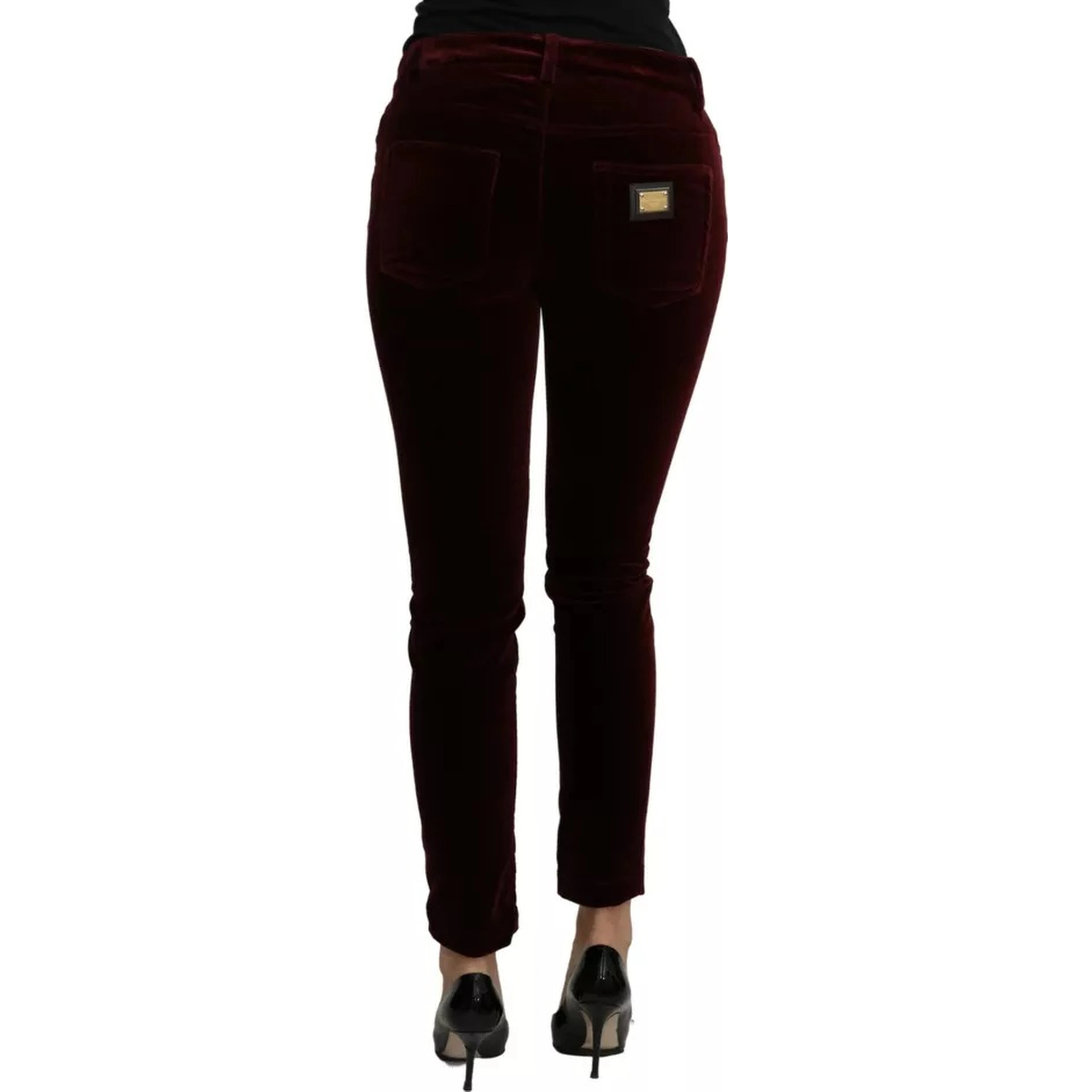 Bordeaux Velvet Stretch Slim Fit Pants