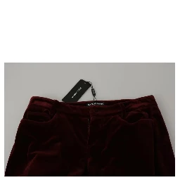 Bordeaux Velvet Stretch Slim Fit Pants