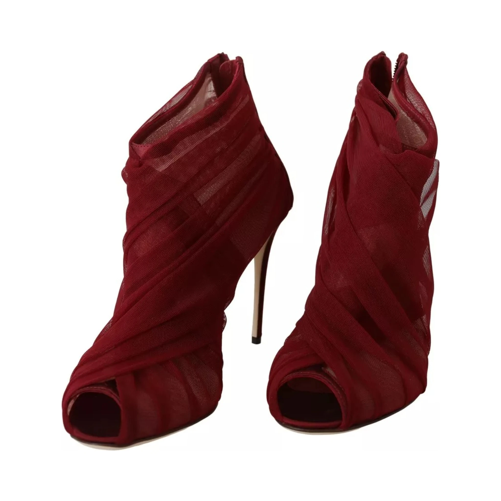 Red Tulle Ankle Boots Stiletto Heels Shoes
