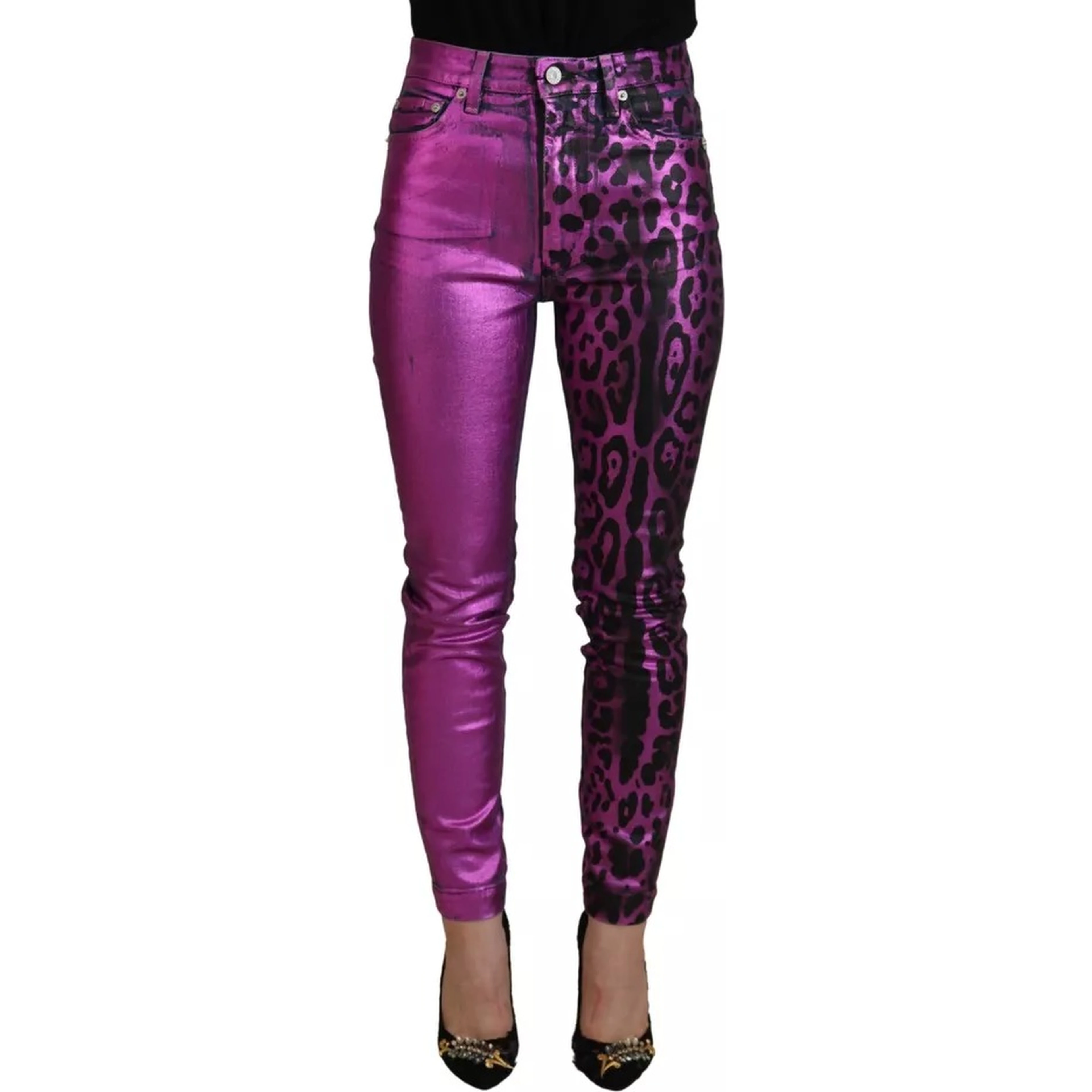Purple Leopard Cotton Slim Fit Denim Jeans