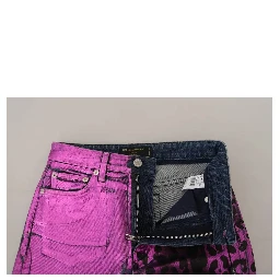 Purple Leopard Cotton Slim Fit Denim Jeans