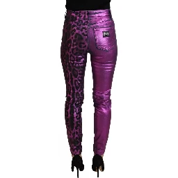 Purple Leopard Cotton Slim Fit Denim Jeans
