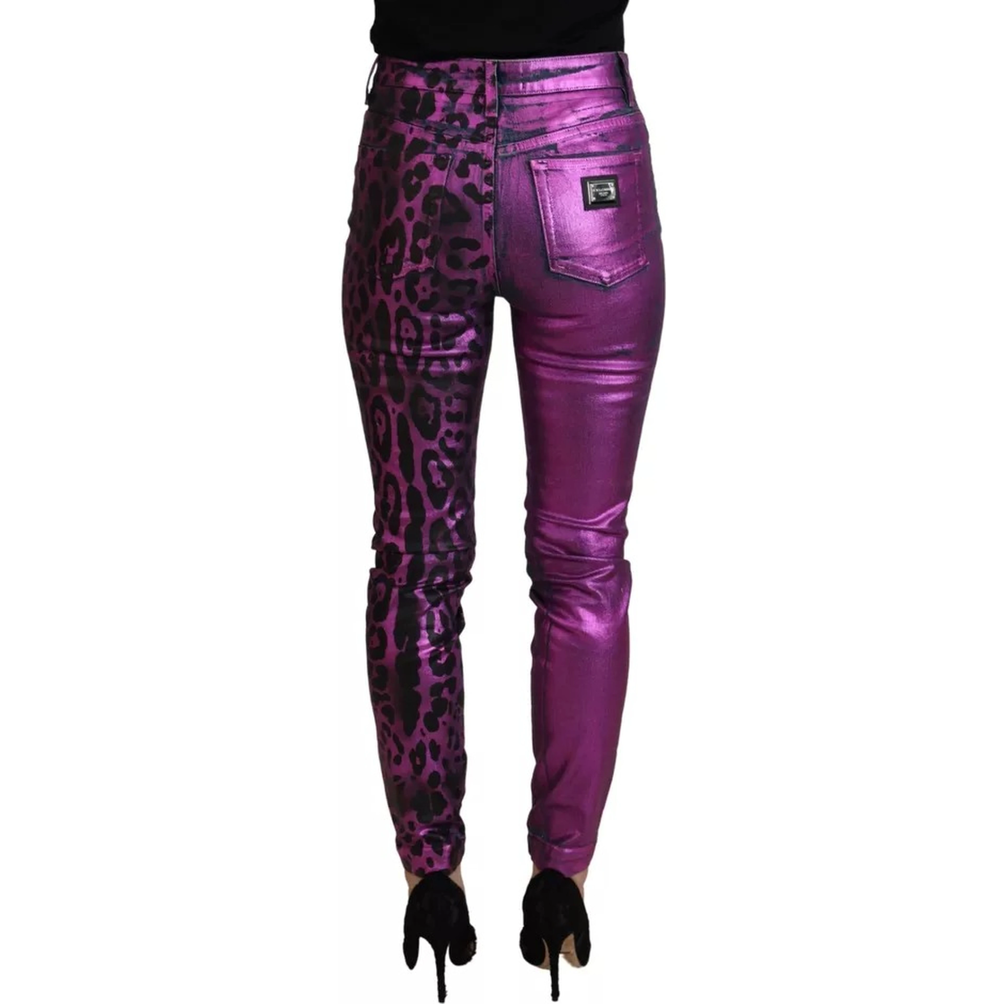 Purple Leopard Cotton Slim Fit Denim Jeans
