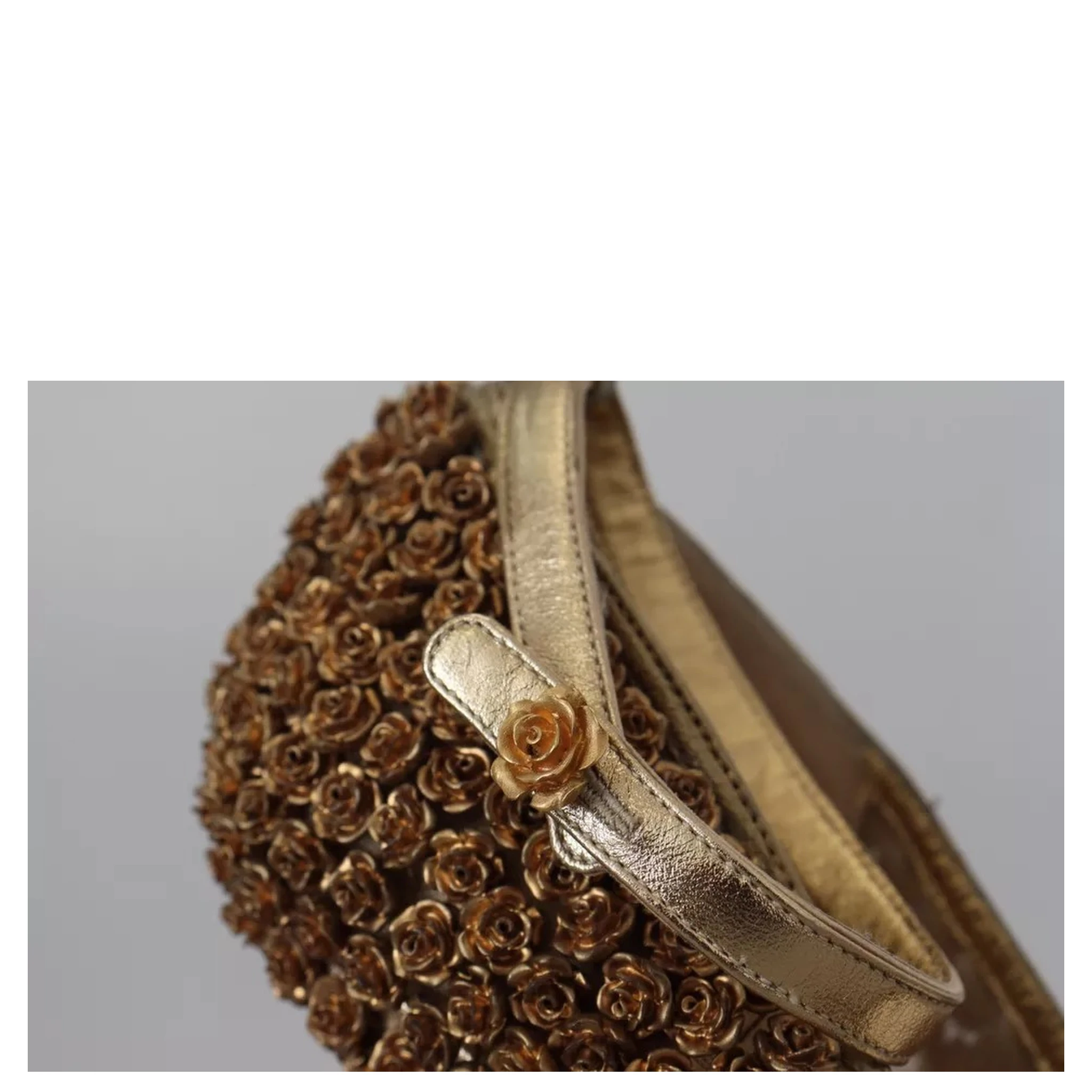 Gold Roses Embellished Heels Pumps Shoes