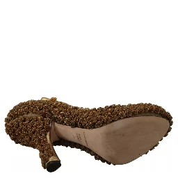 Gold Roses Embellished Heels Pumps Shoes