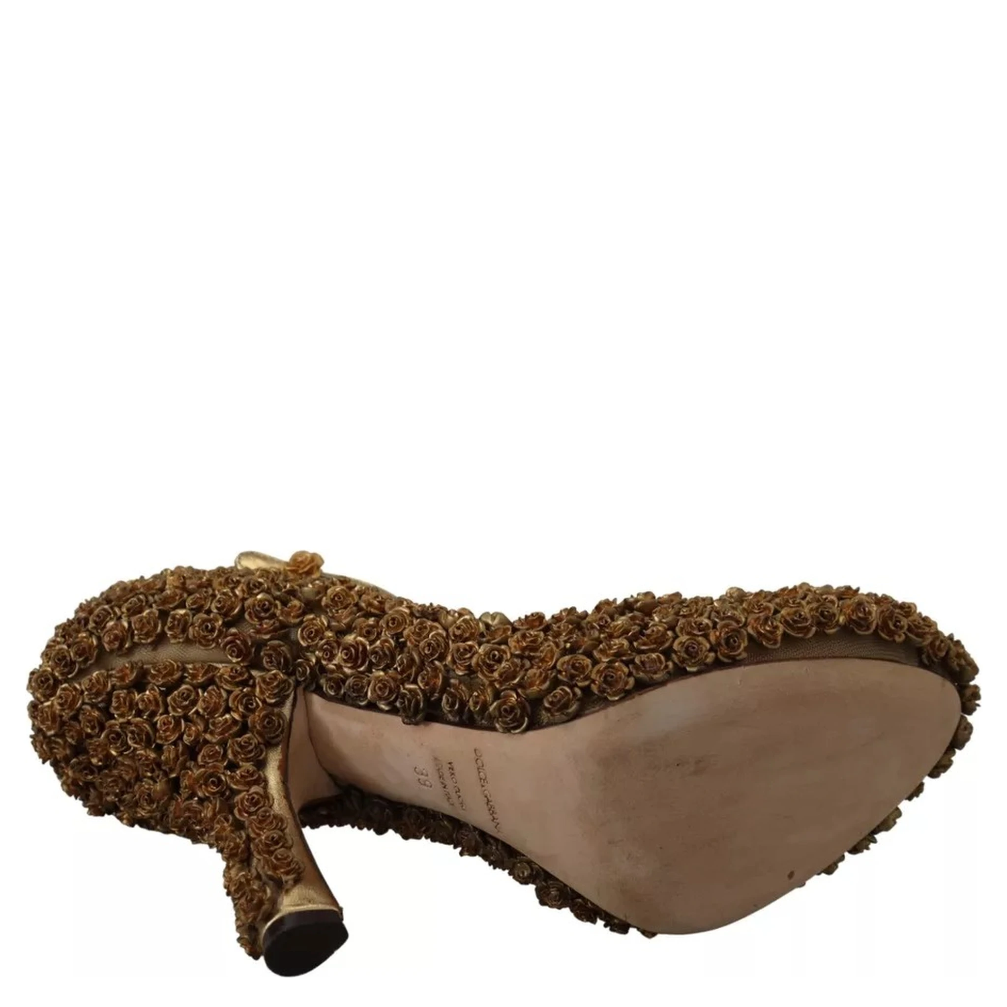 Gold Roses Embellished Heels Pumps Shoes