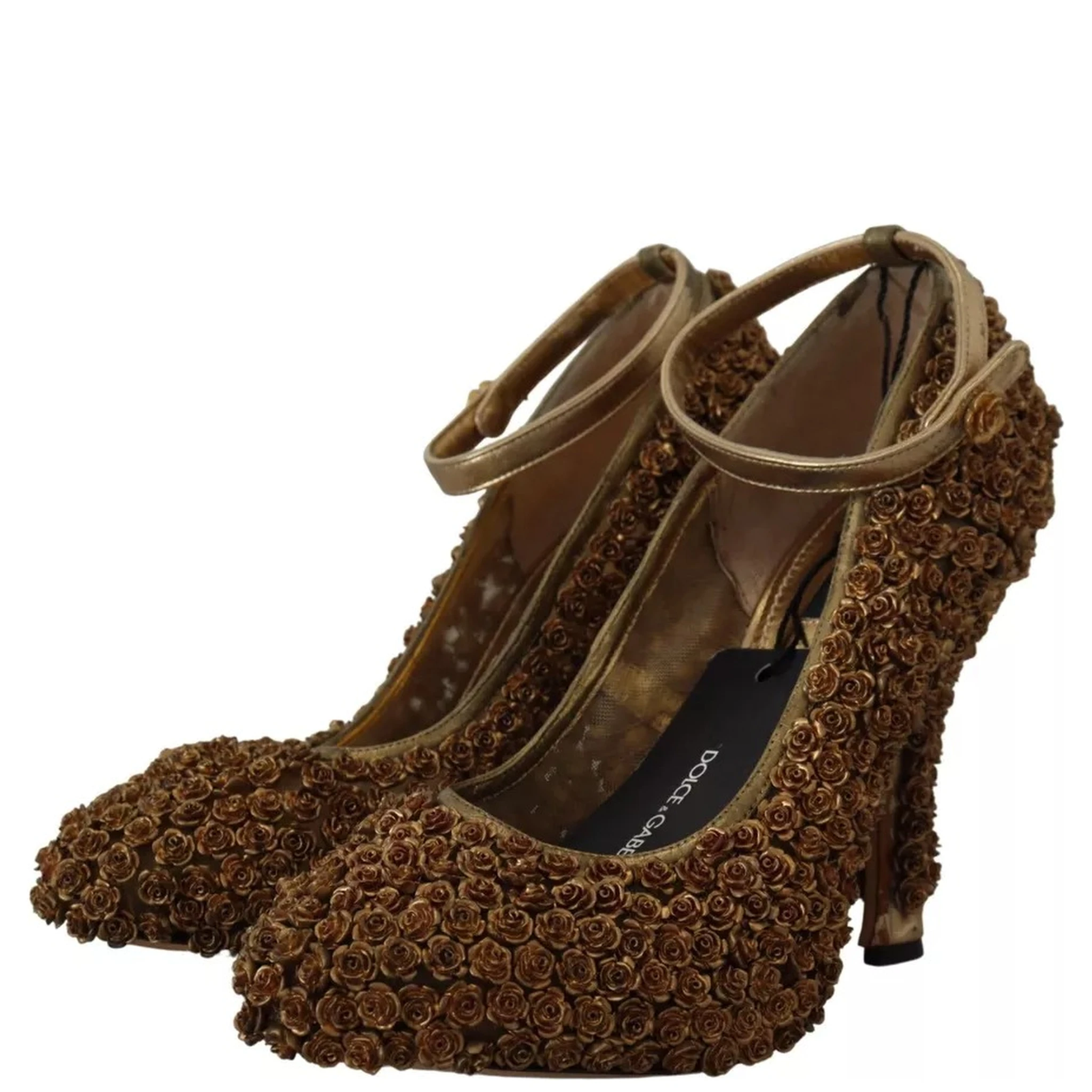 Gold Roses Embellished Heels Pumps Shoes