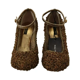 Gold Roses Embellished Heels Pumps Shoes