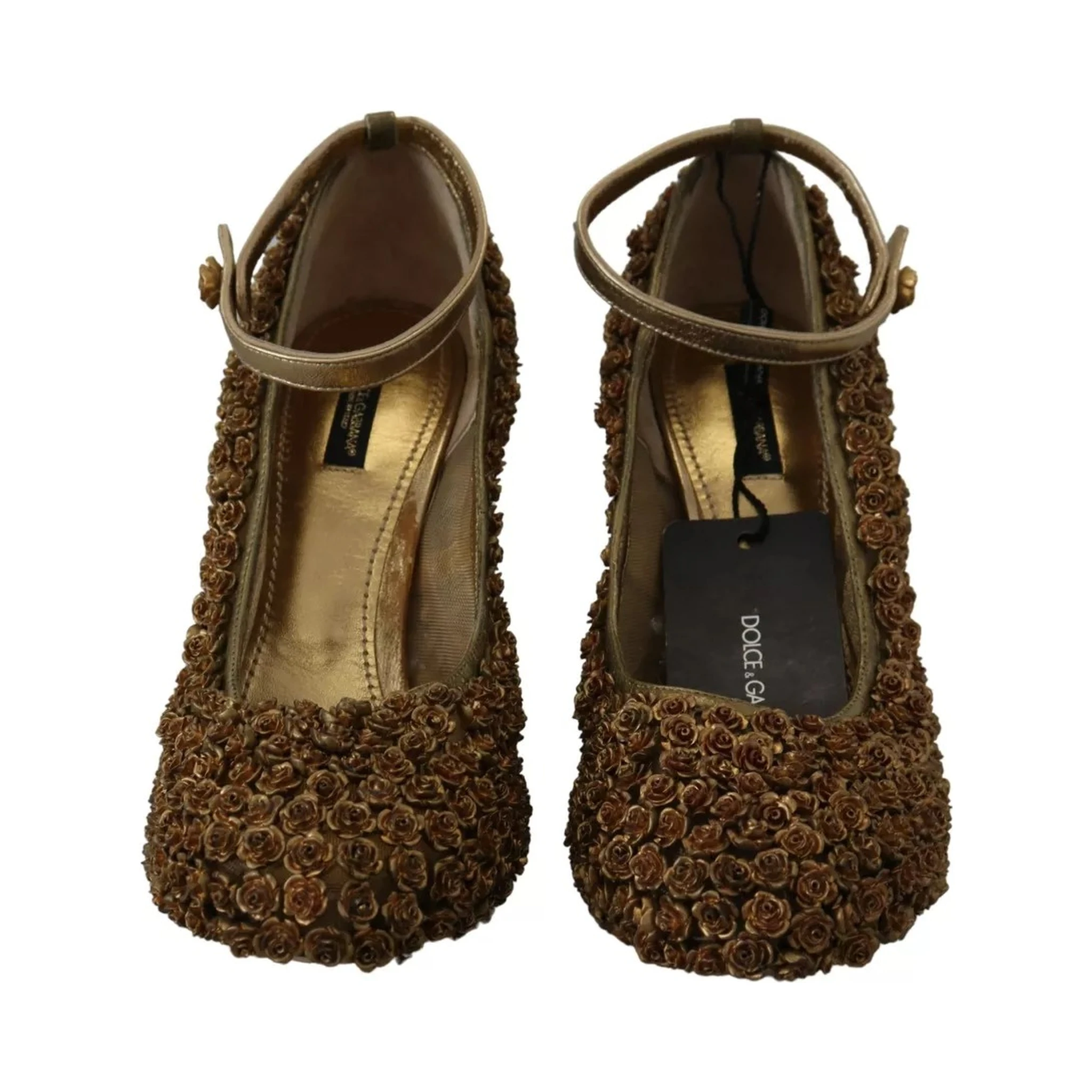 Gold Roses Embellished Heels Pumps Shoes