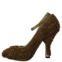 Gold Roses Embellished Heels Pumps Shoes