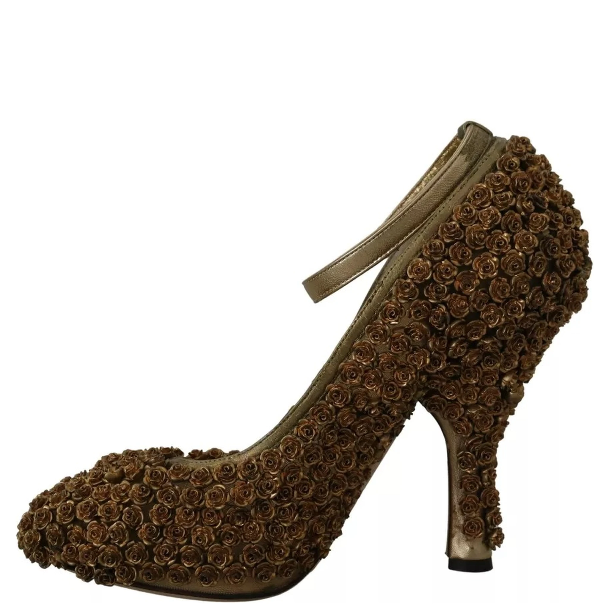 Gold Roses Embellished Heels Pumps Shoes