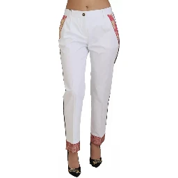 White Jacquard Cotton Blend Mid Waist Pants