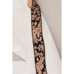 White Jacquard Cotton Blend Mid Waist Pants