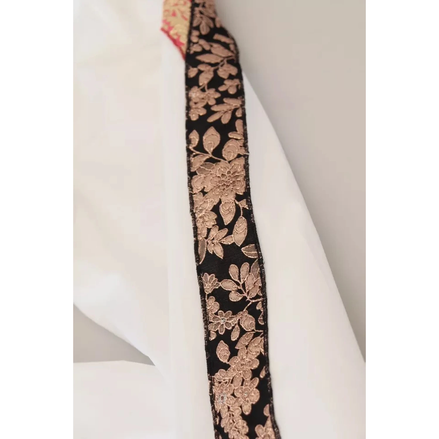 White Jacquard Cotton Blend Mid Waist Pants