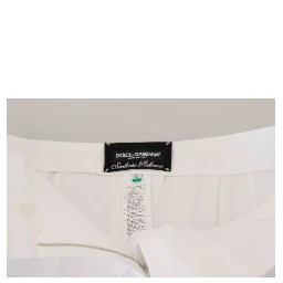 White Jacquard Cotton Blend Mid Waist Pants